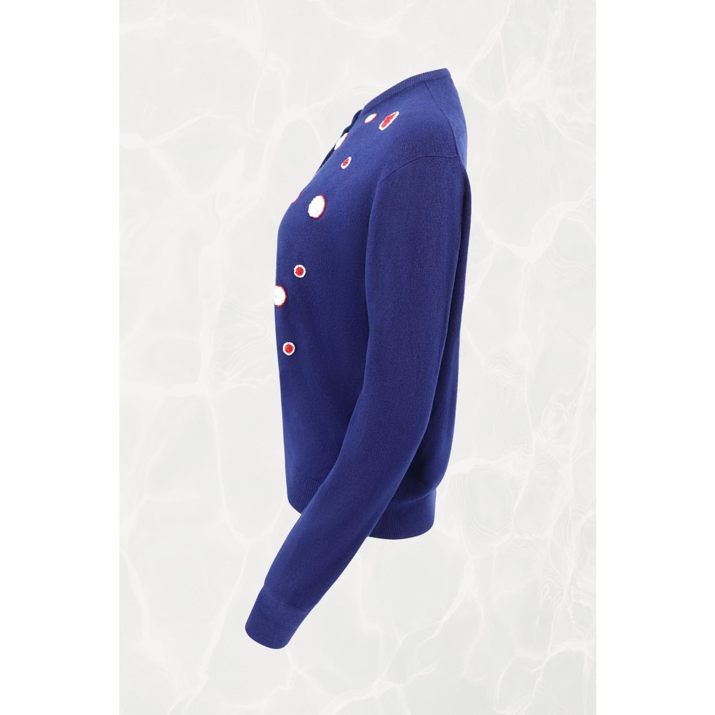 Vintage 1960s Schiaparelli Navy Beaded Polka Dot Cardigan