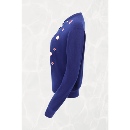 Vintage 1960s Schiaparelli Navy Beaded Polka Dot Cardigan