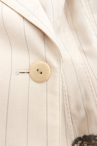 SS88 Pinstripe Tailored Skirt Suit with Lace Eagle Appliqué