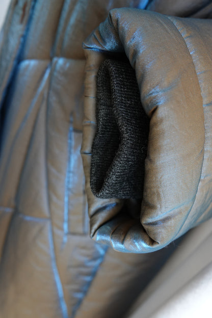Fall 1993 Runway Iridescent Quilted Cocoon Coat with Hood