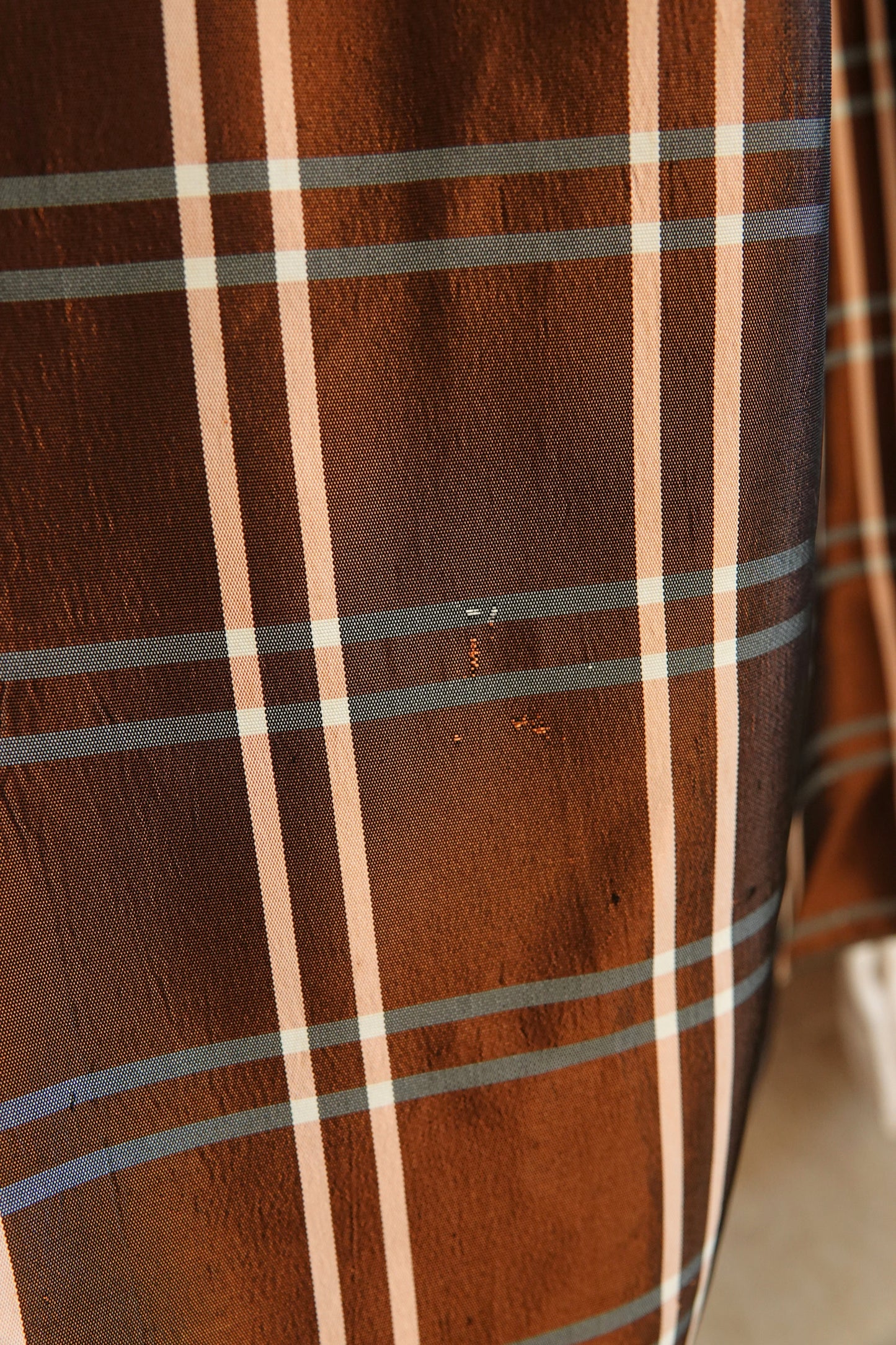 Vintage 1940s Brown Plaid Taffeta Drop-Waist Party Gown
