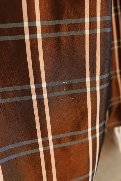 Vintage 1940s Brown Plaid Taffeta Drop-Waist Party Gown