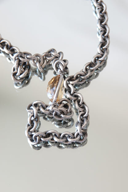 Vintage Sterling Silver Double-Link Chain Necklace with Faceted Citrine