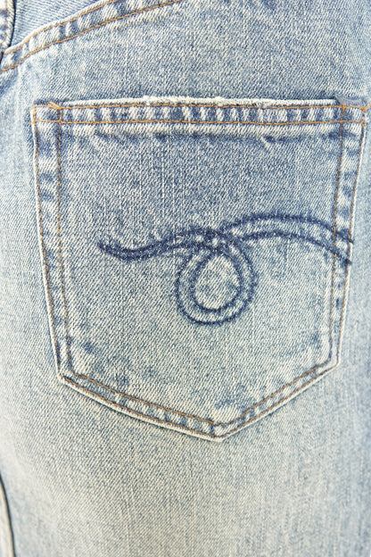 R13 signature cursive script embroidery on back pocket — Disco Palma