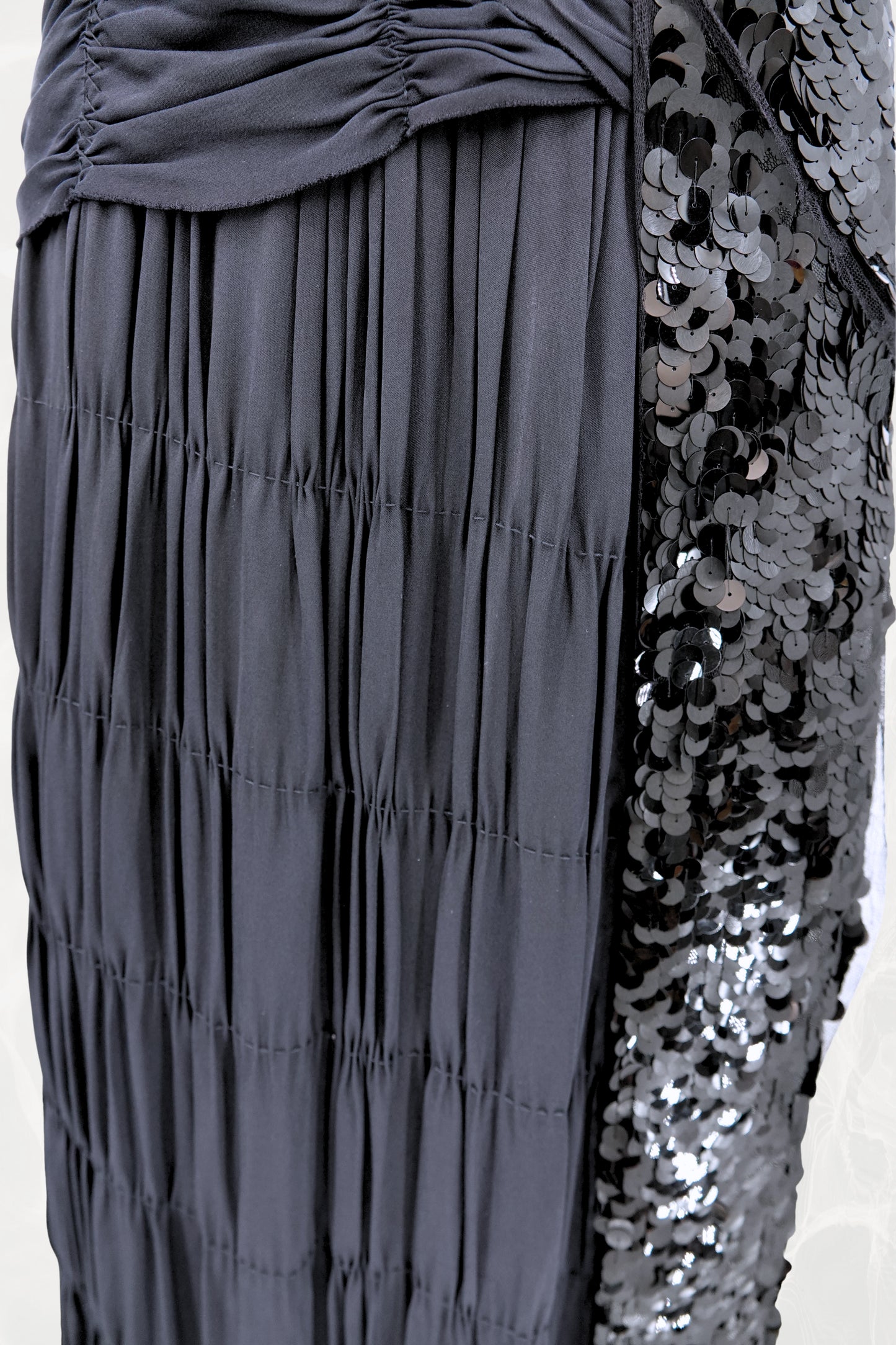 SS04 Asymmetric Silk  Navy Evening Gown with Sequin Wrap Panel