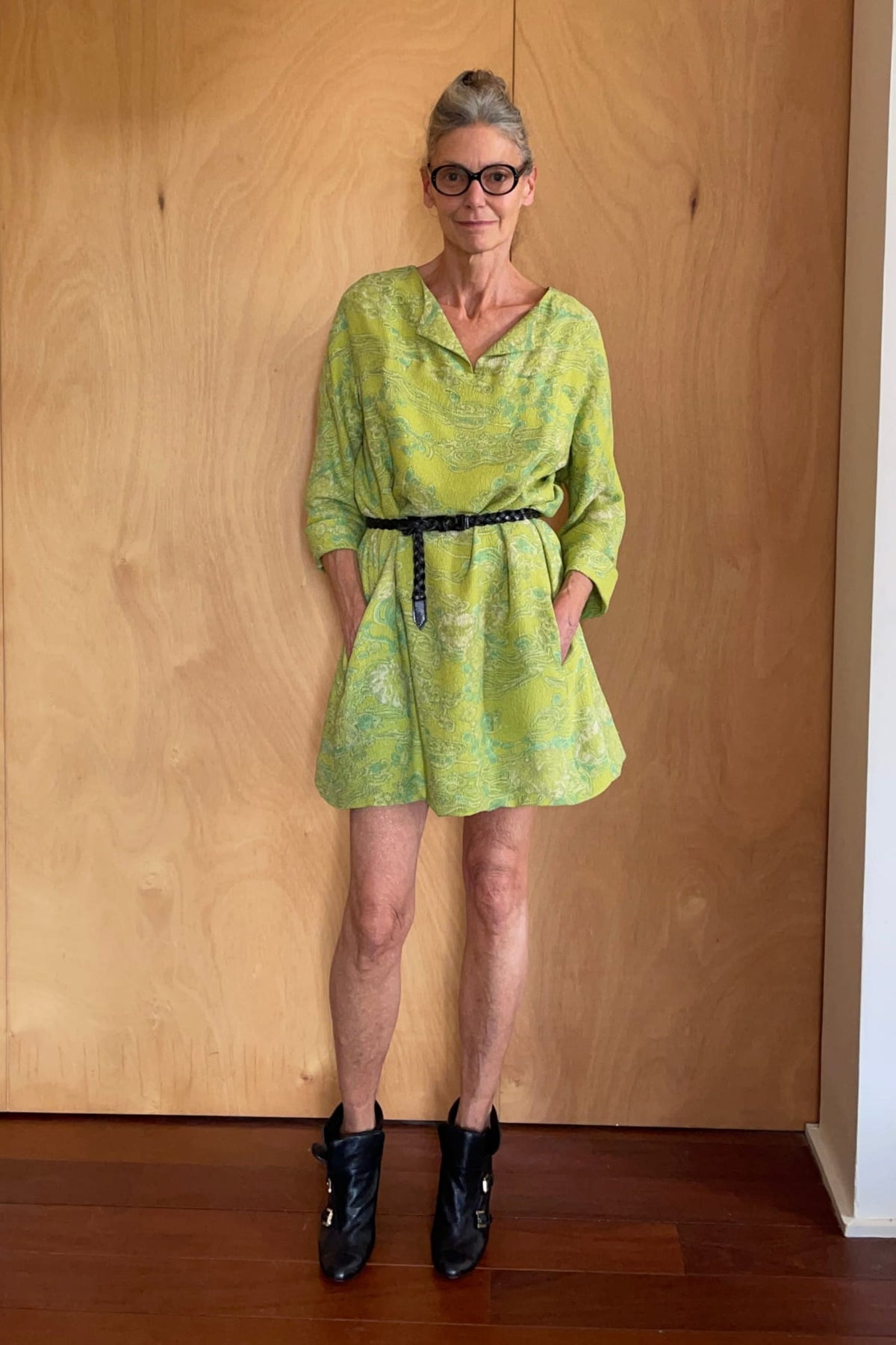 Balenciaga Edition by Nicolas Ghesquière Chartreuse Cloqué Brocade Tunic Dress with Scarf