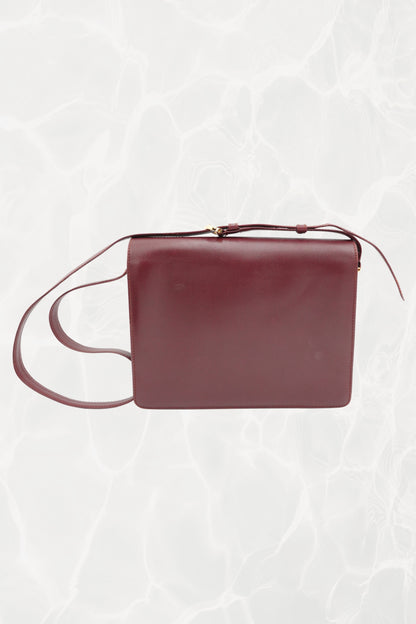 Vintage “Must de Cartier” Burgundy Leather Envelope Shoulder Bag, C. 1990's