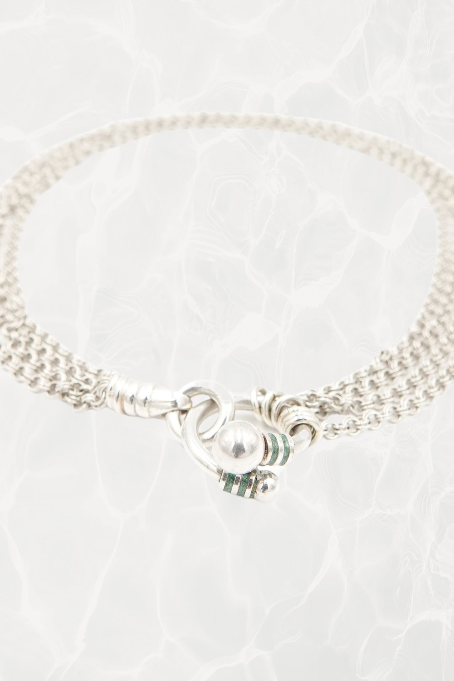 Tiffany & Co. 80s-90s .925 sterling silver multi-strand mesh toggle bracelet, vintage designer jewelry