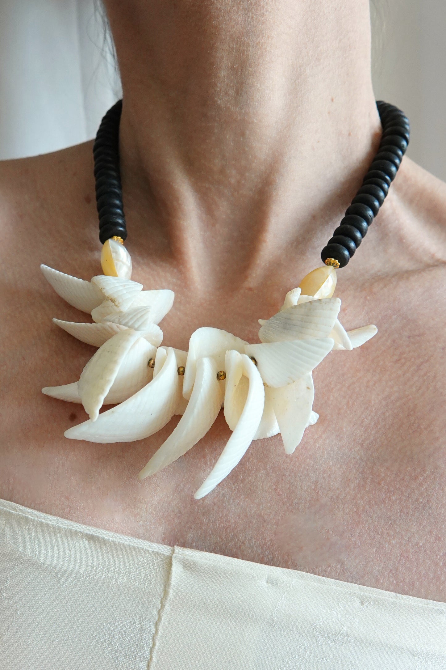 Vintage Carved Shell Cluster Statement Necklace