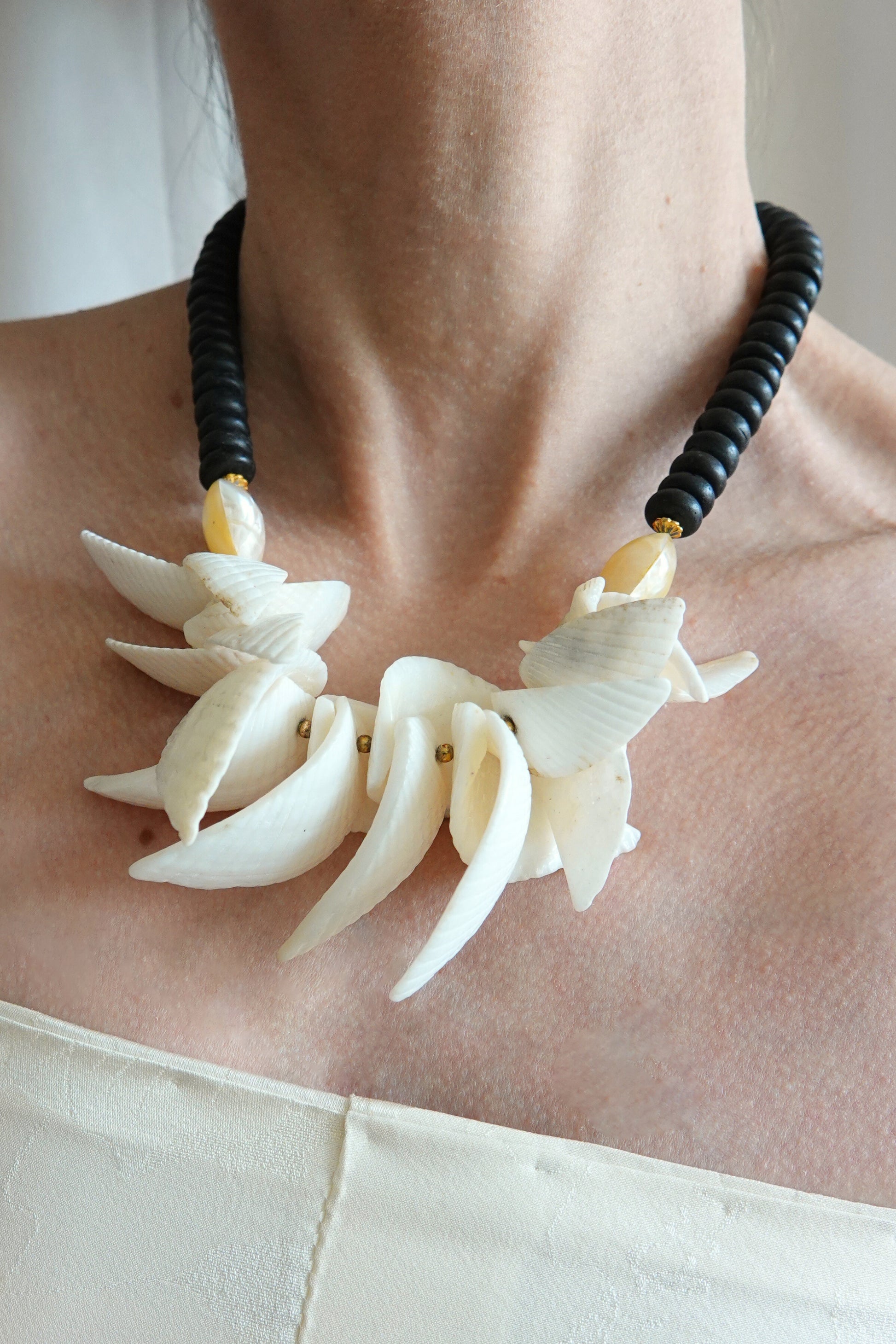 Vintage Carved Shell Cluster Statement Necklace