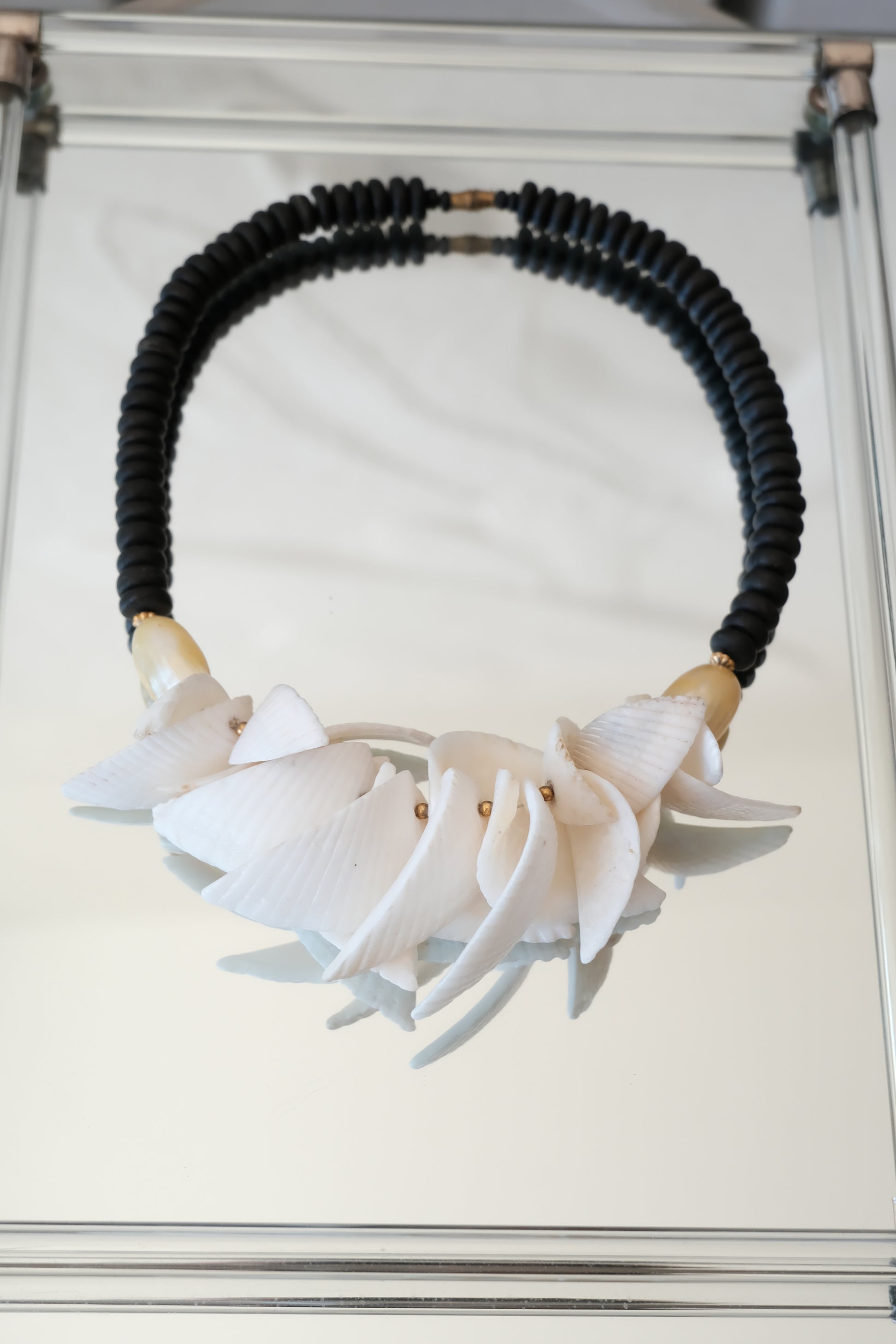 Vintage Carved Shell Cluster Statement Necklace