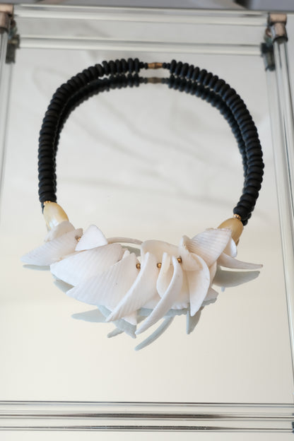 Vintage Carved Shell Cluster Statement Necklace
