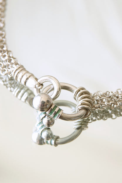 Tiffany & Co. 80s-90s .925 sterling silver multi-strand mesh toggle bracelet, vintage designer jewelry