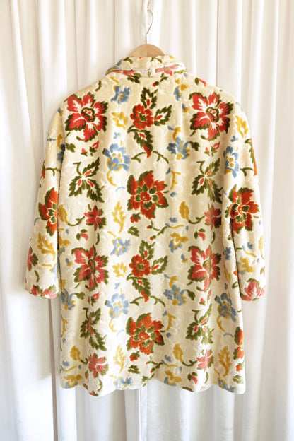 Vintage Late 1960s Floral Chenille Tapestry Coat