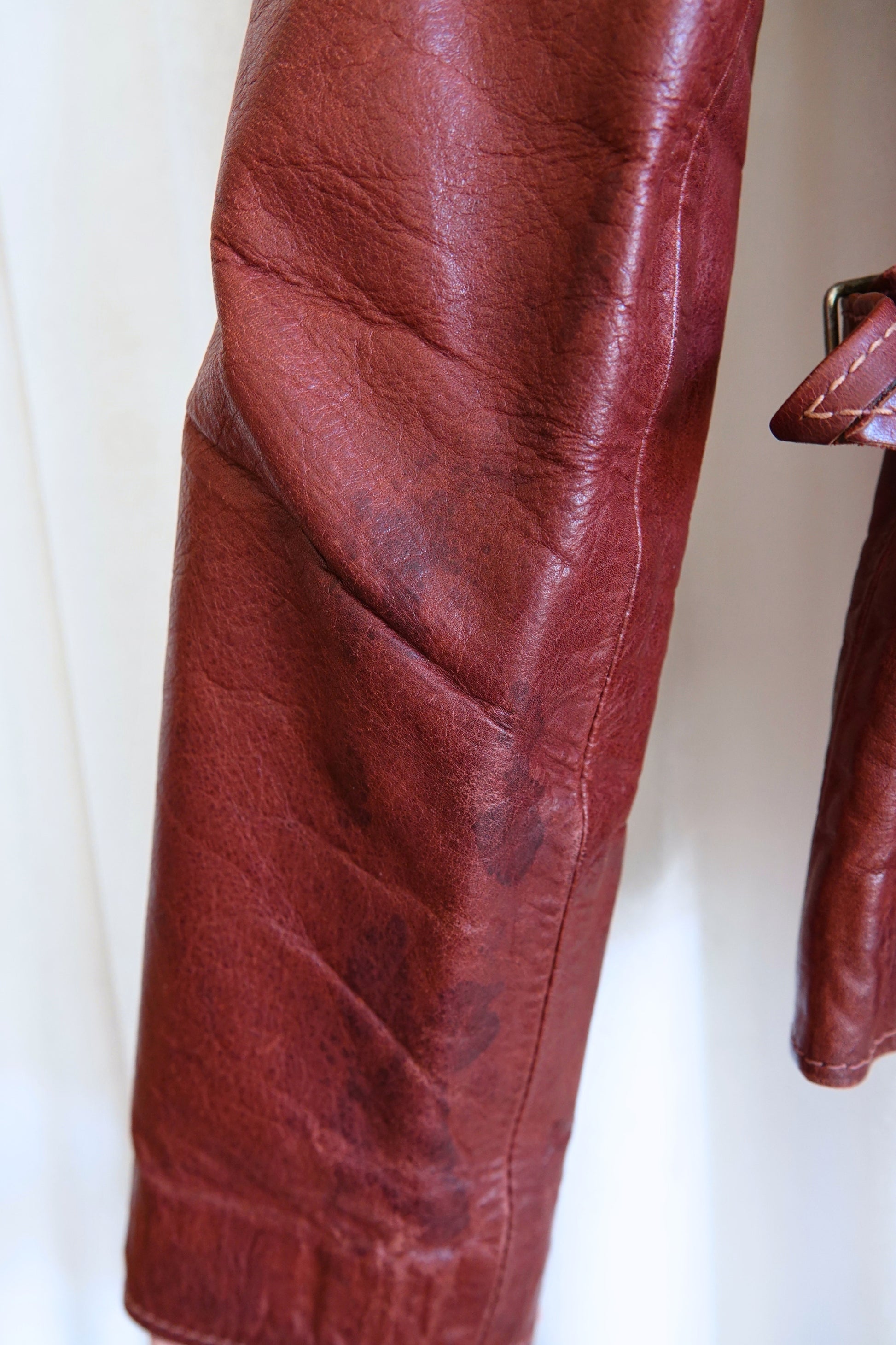 East West Musical Instruments 1970s burgundy leather jacket, condition reference — Disco Palma