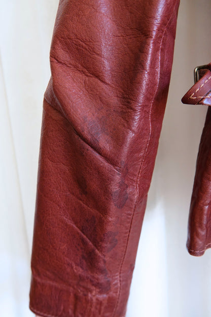 East West Musical Instruments 1970s burgundy leather jacket, condition reference — Disco Palma