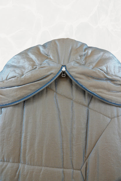 Fall 1993 Runway Iridescent Quilted Cocoon Coat with Hood