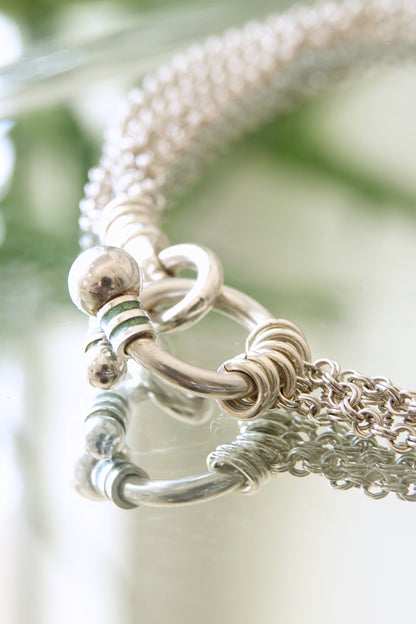 Tiffany & Co. 80s-90s .925 sterling silver multi-strand mesh toggle bracelet, vintage designer jewelry