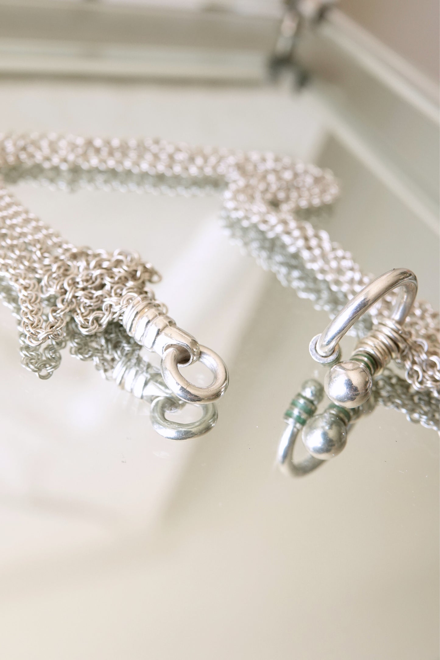 Tiffany & Co. 80s-90s .925 sterling silver multi-strand mesh toggle bracelet, vintage designer jewelry