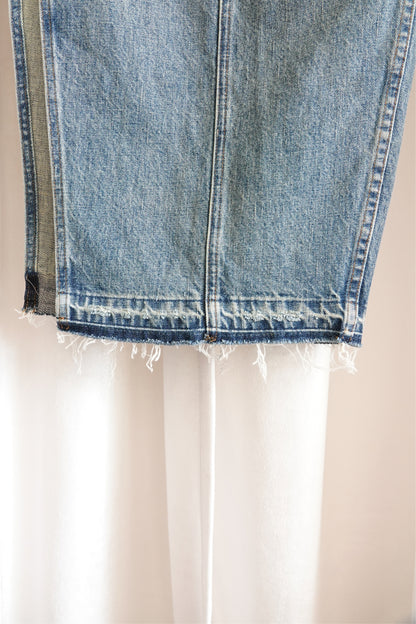 Light Wash Japanese Denim Maxi Pencil Skirt with Side Slit