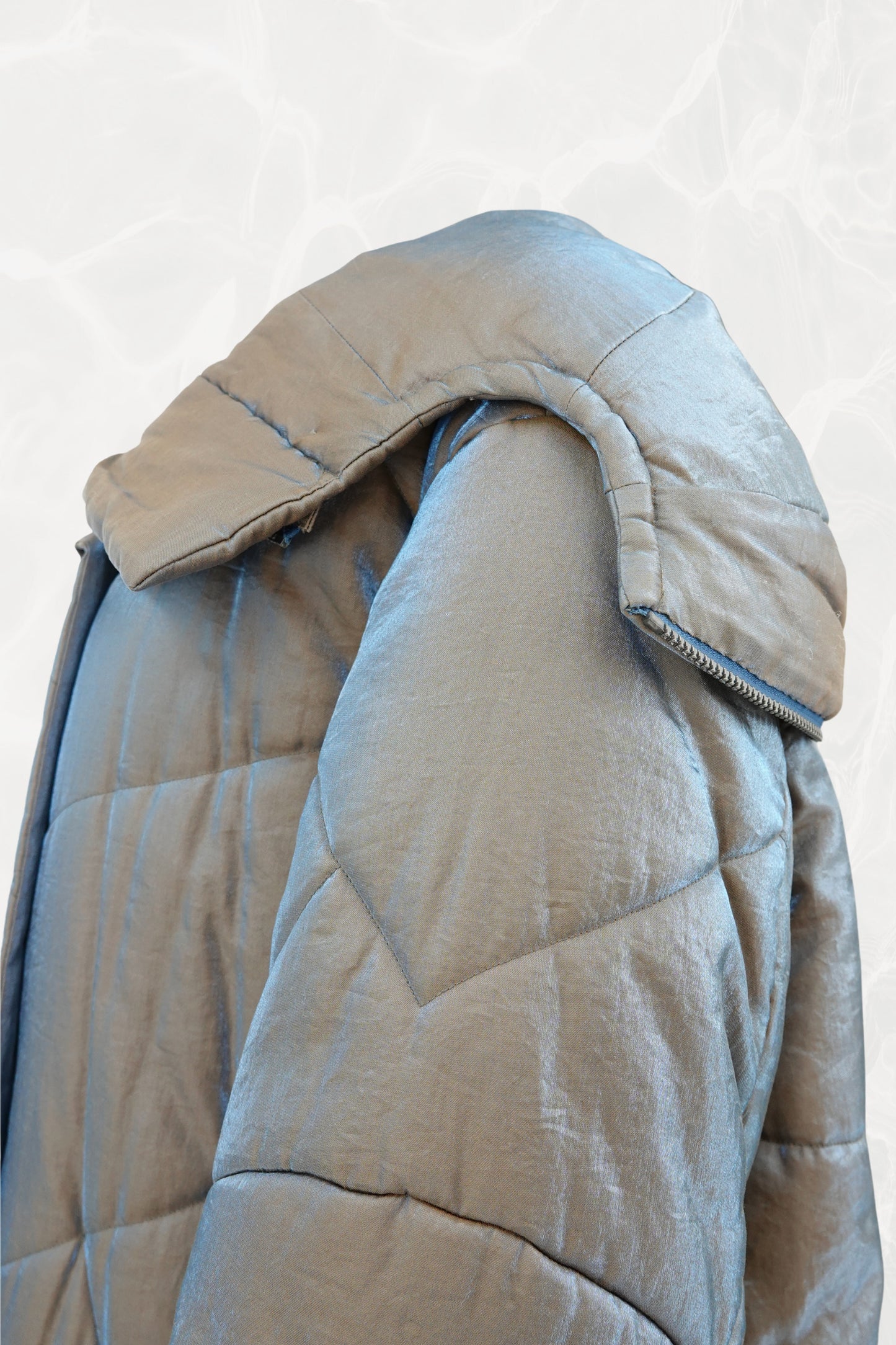 Fall 1993 Runway Iridescent Quilted Cocoon Coat with Hood