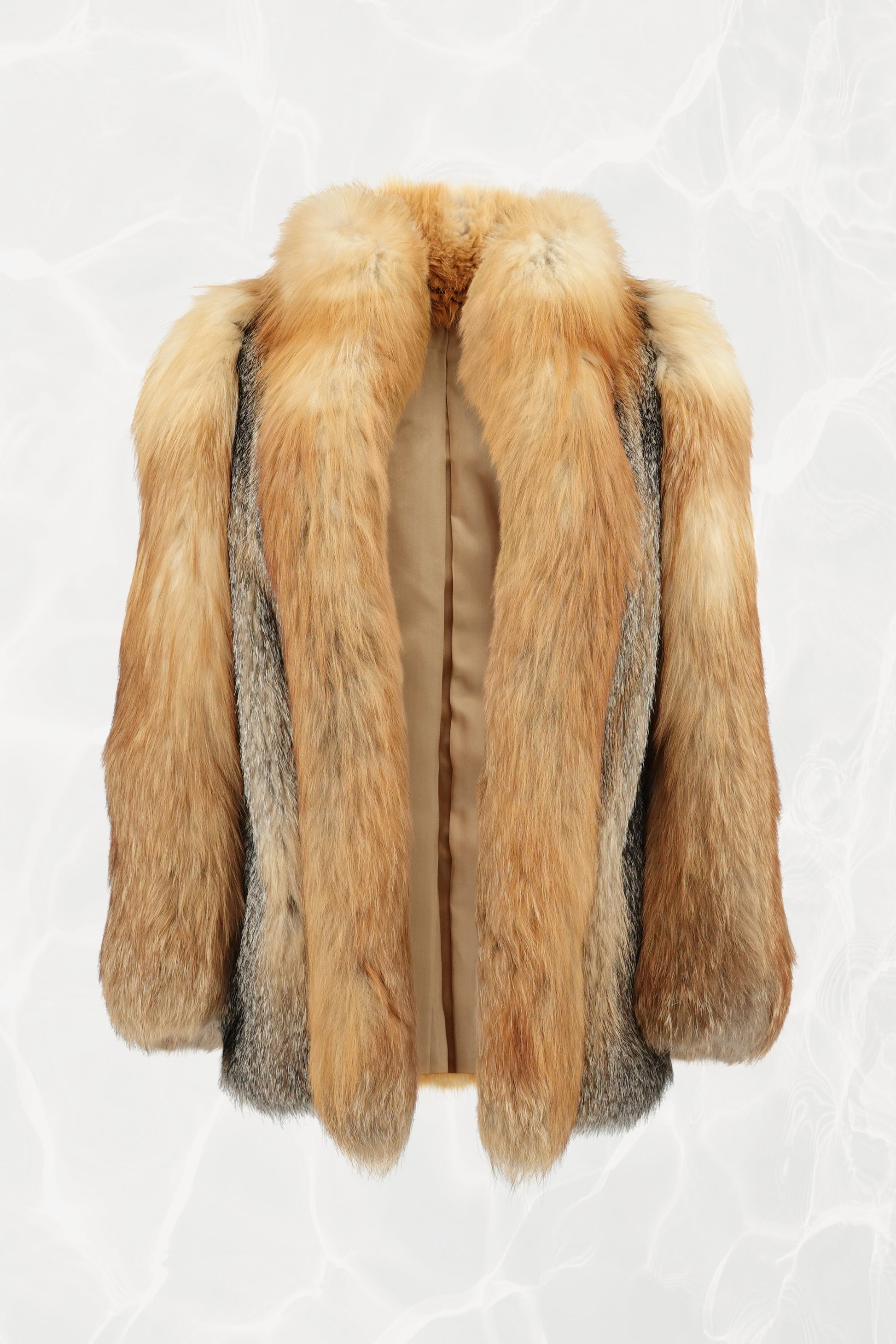 1970s Voluminous Red Fox Fur Cropped Jacket with Natural Silver Fox Panels