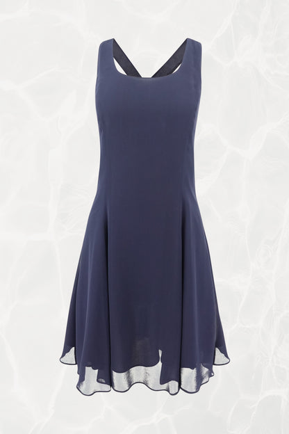 Isabel Ardee 1990s Navy Chiffon Cross-Back Cocktail Dress