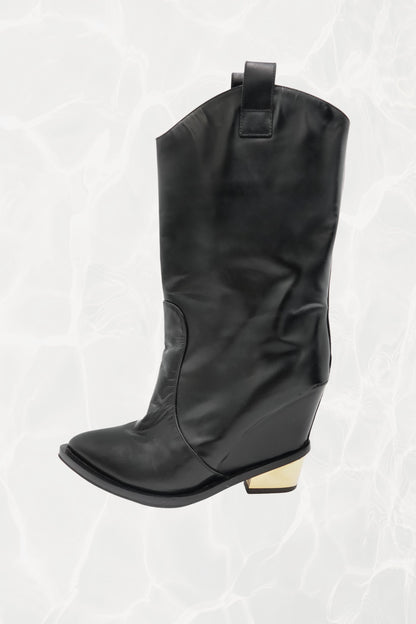 Cowboy Wedge Boots with Gold Hardware Heels