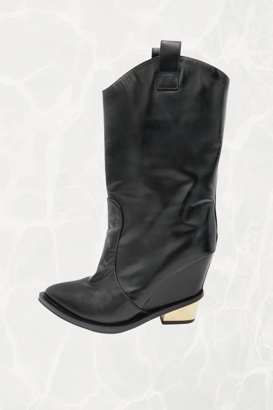 Cowboy Wedge Boots with Gold Hardware Heels