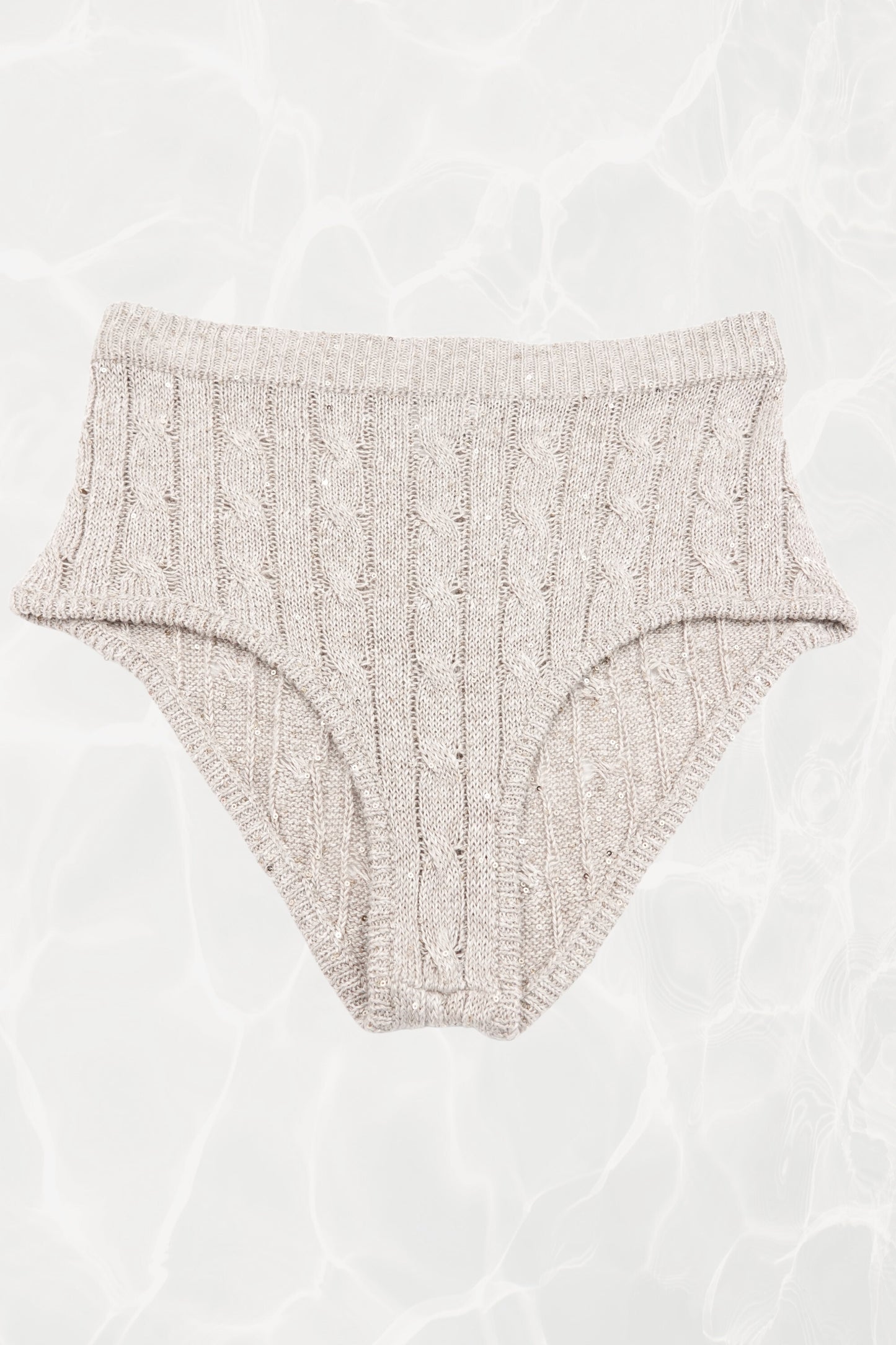 SS24 Linen Cable Knit Mini Shorts with Scattered Sequins