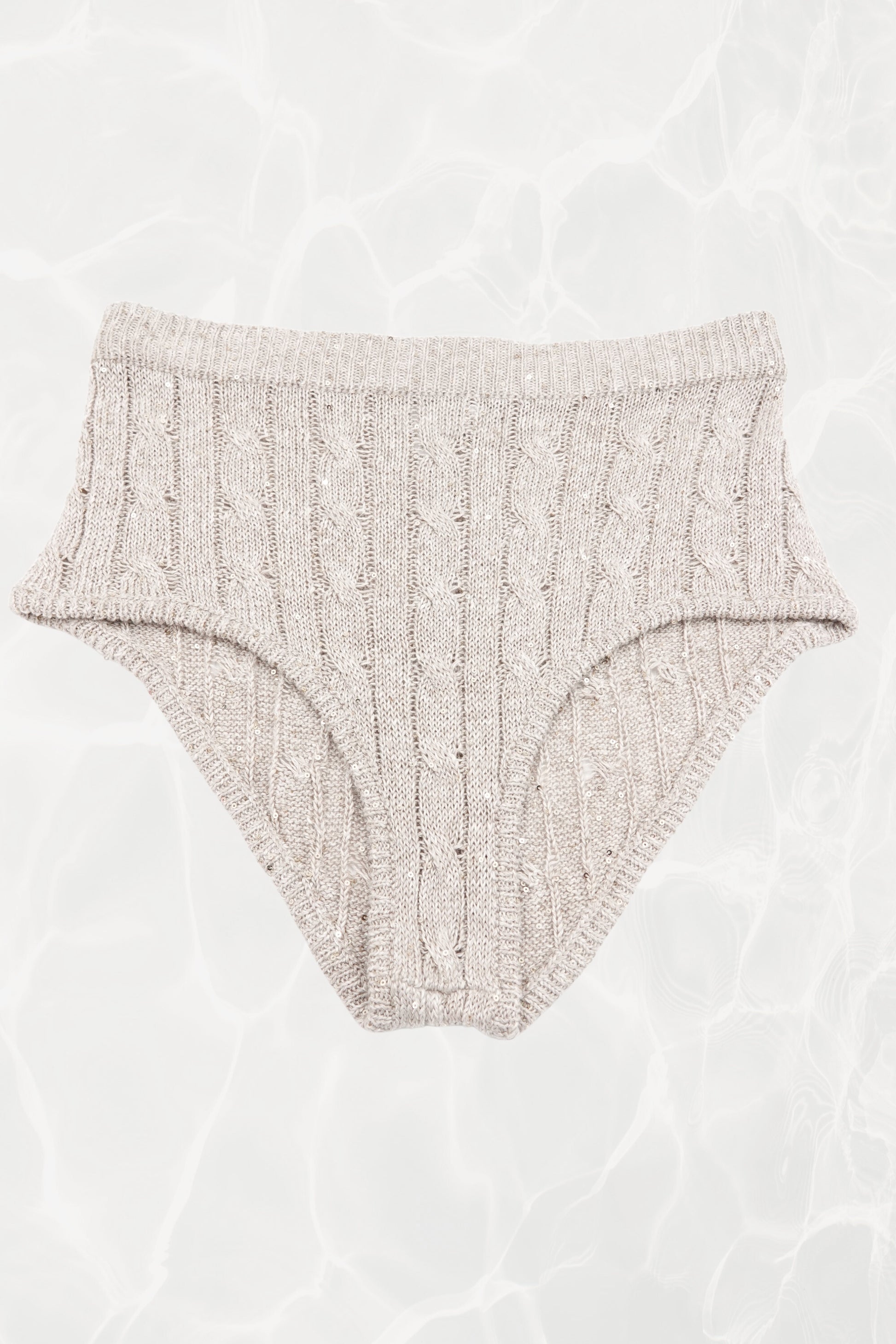 SS24 Linen Cable Knit Mini Shorts with Scattered Sequins