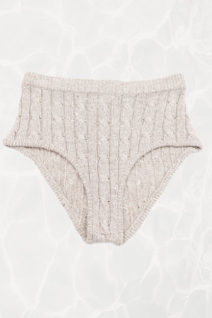 SS24 Linen Cable Knit Mini Shorts with Scattered Sequins