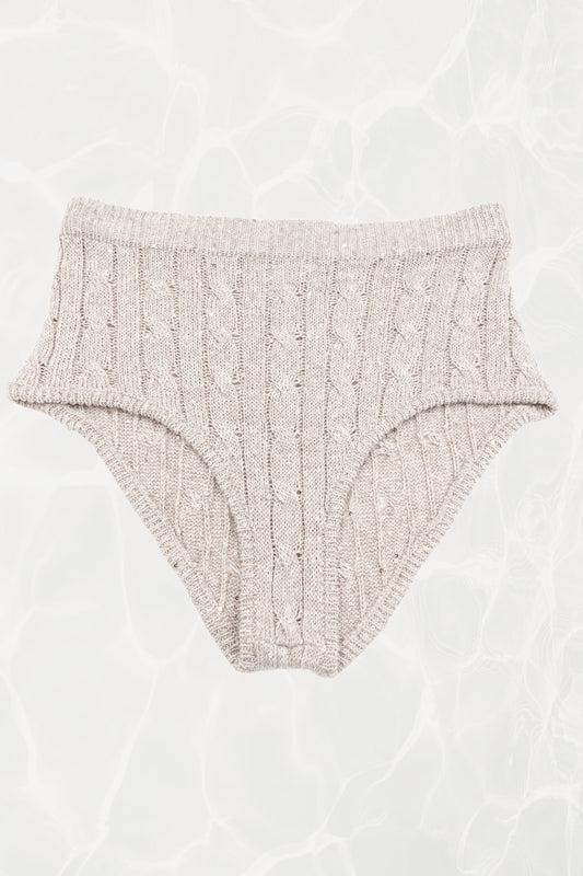 SS24 Linen Cable Knit Mini Shorts with Scattered Sequins