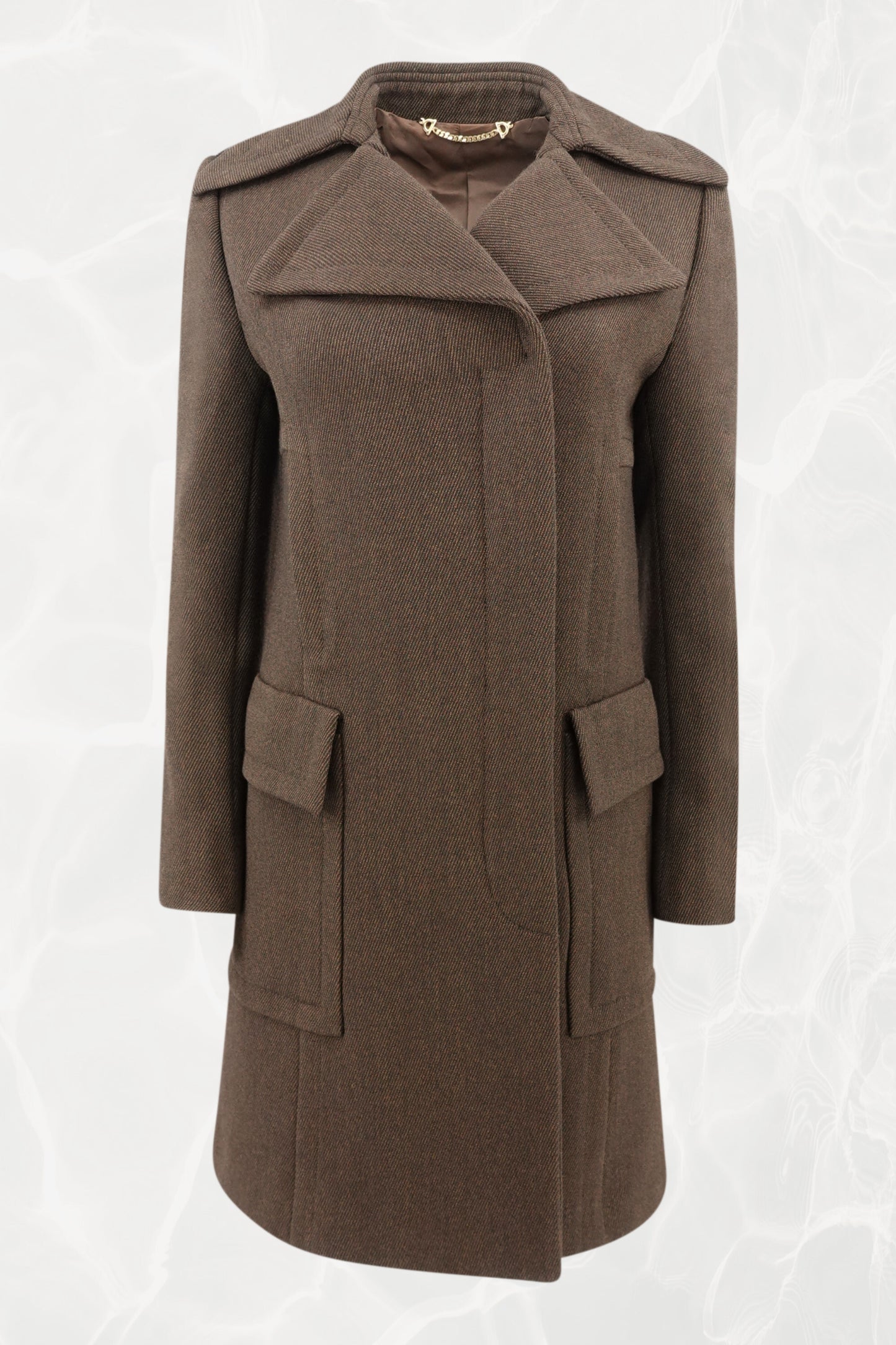 Tom Ford for Gucci FW1996 brown twill coat, front view — Disco Palma