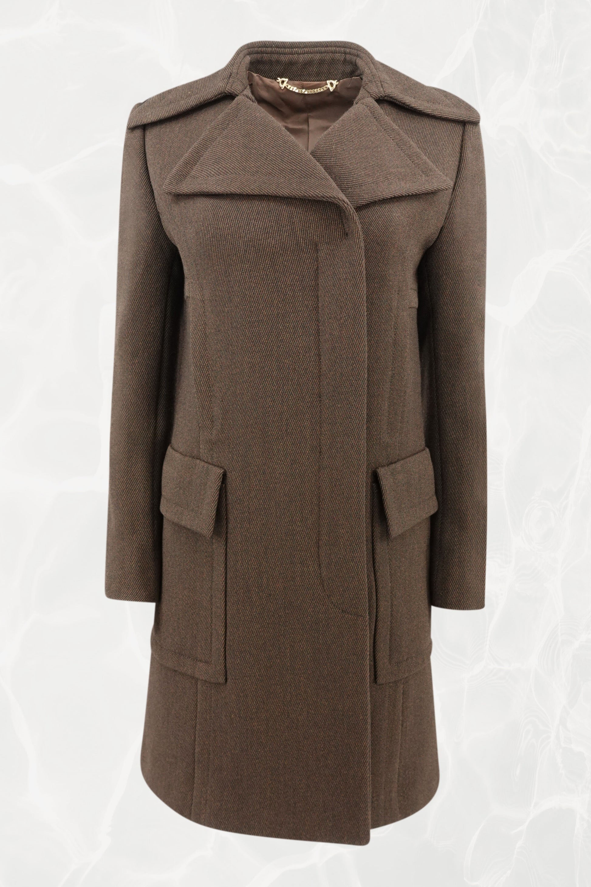 Tom Ford for Gucci FW1996 brown twill coat, front view — Disco Palma
