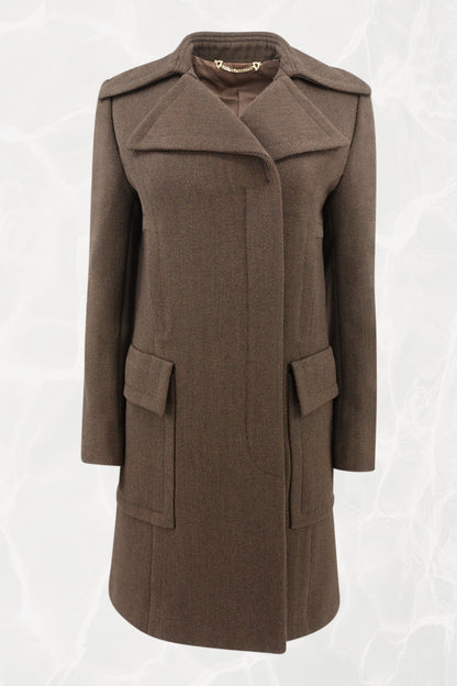 Tom Ford for Gucci FW1996 brown twill coat, front view — Disco Palma
