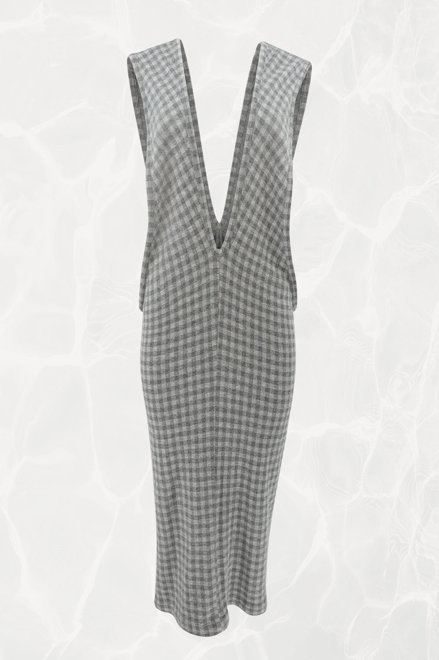 80's Tricot CDG Grey Gingham Wool Blend Plunge Maxi Dress