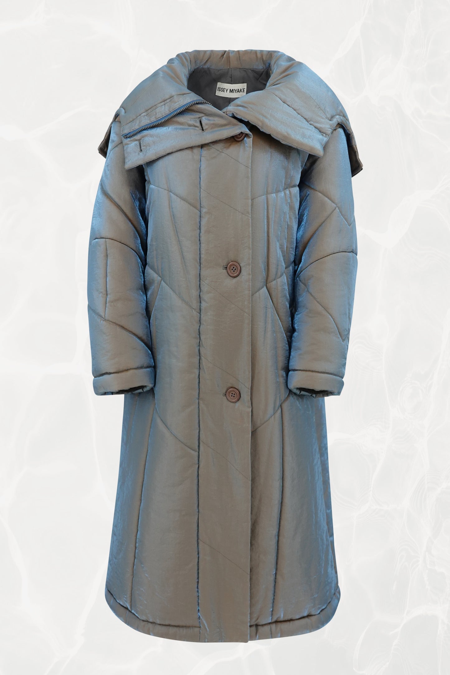 Fall 1993 Runway Iridescent Quilted Cocoon Coat with Hood
