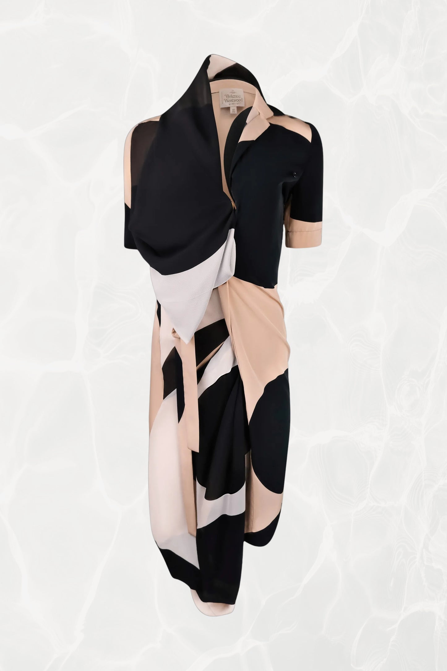 Vintage SS 1999 Asymmetrical Silk Wrap Dress with Polka Dot Motif