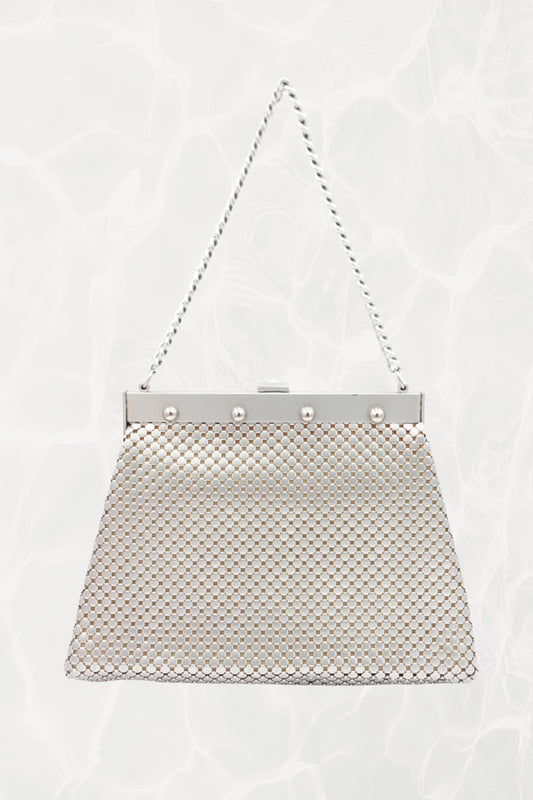 Silver Mesh Evening Bag with Chain Handle