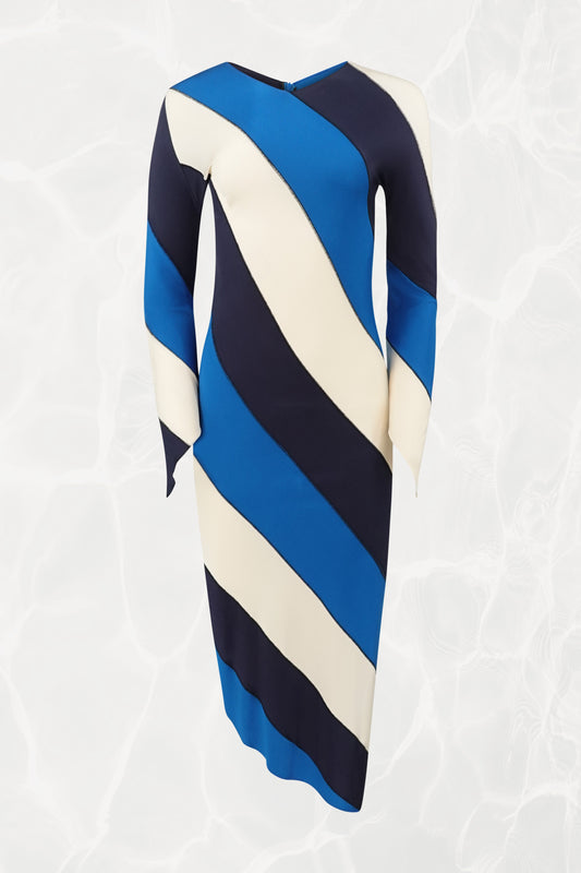 Marni by Francesco Risso SS22 Runway Diagonal Stripe Jersey Midi Dress