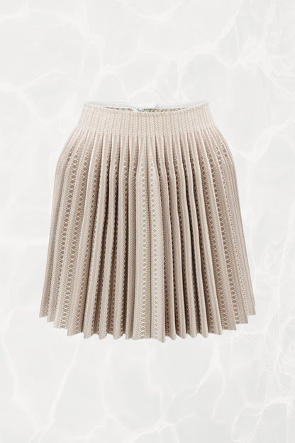 Structured Geometric Print Pleated Knit Skirt