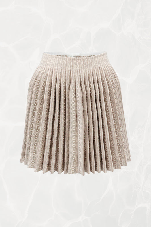 Structured Geometric Print Pleated Knit Skirt