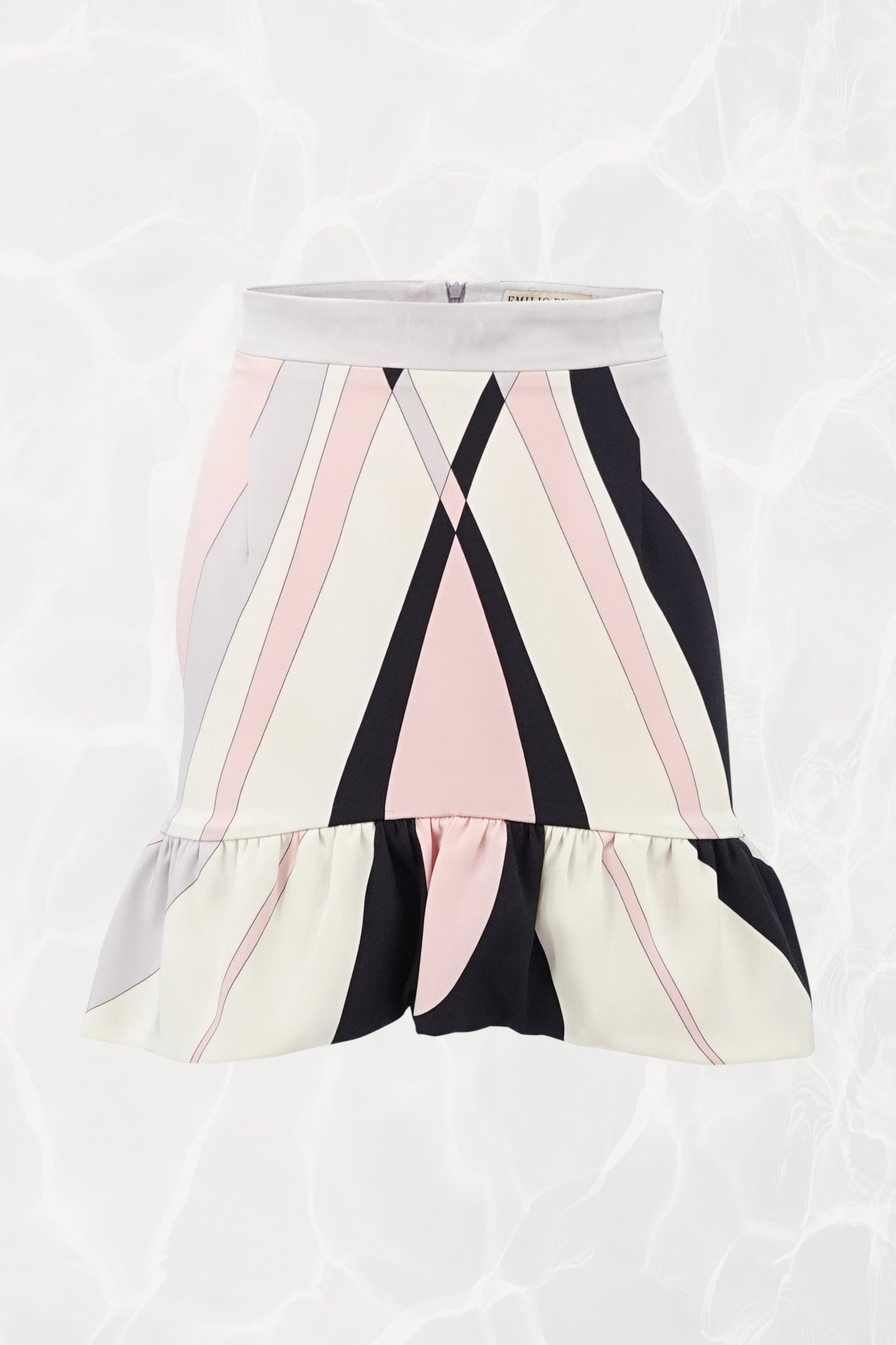 Structured Ruffle Printed Silk Mini Skirt