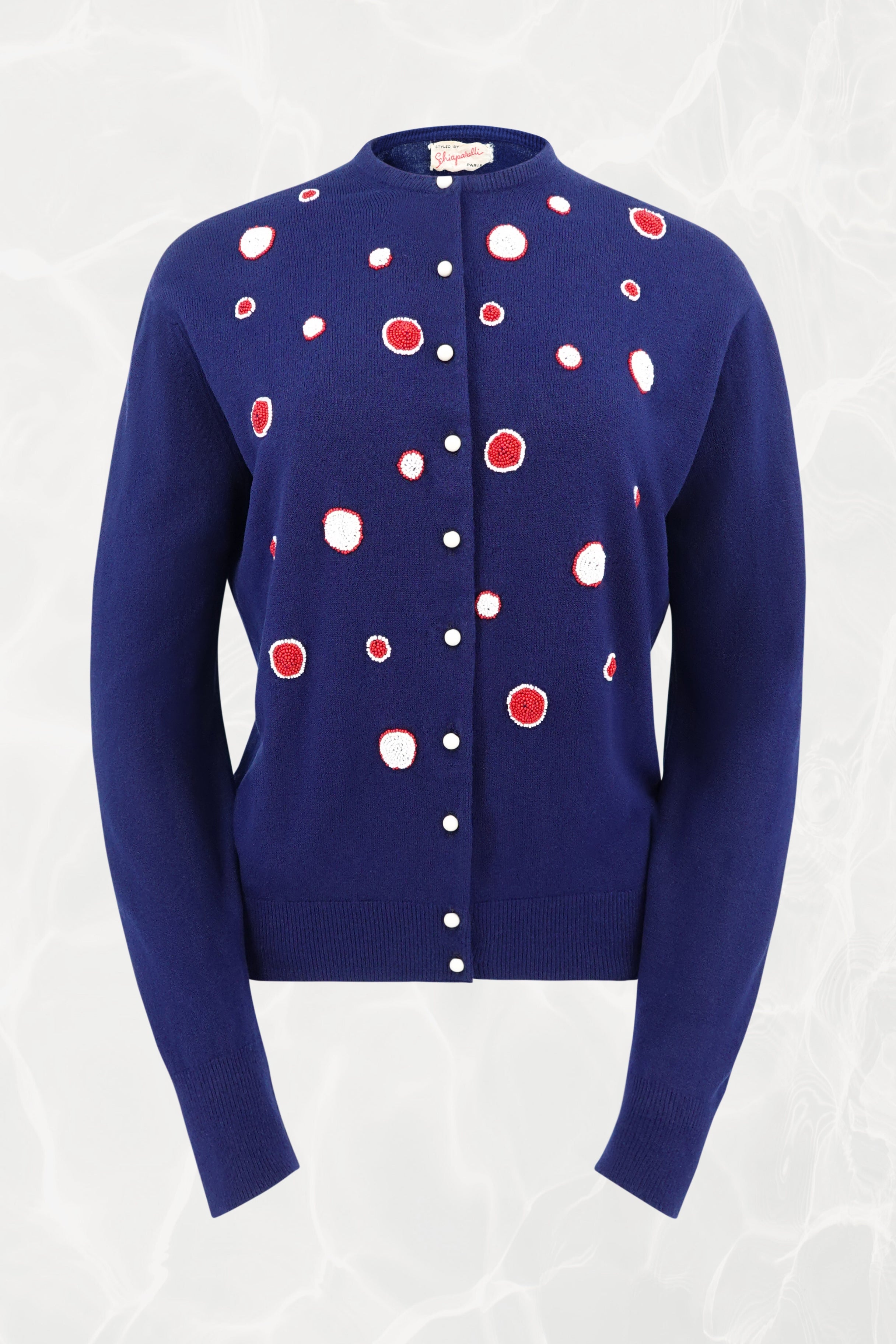 Schiaparelli 1960s Navy Beaded Polka Dot Cardigan – Disco Palma