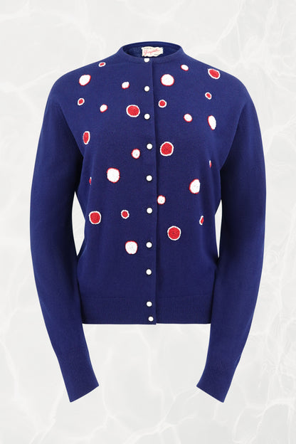 Schiaparelli vintage navy cardigan, front view — Disco Palma