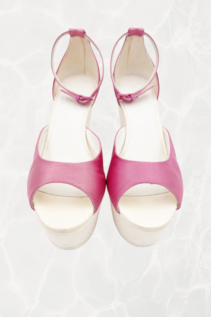 Phoebe Philo Era Pink Satin Chunky Platform Sandals with Ankle Strap