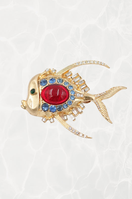 Trifari by Alfred Philippe Gold-Plated Sterling Silver Fish Brooch, Circa 1945