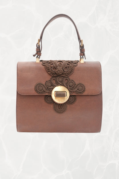 Vintage 1990s Prada Antic Passamane brown goat leather top handle bag - front view