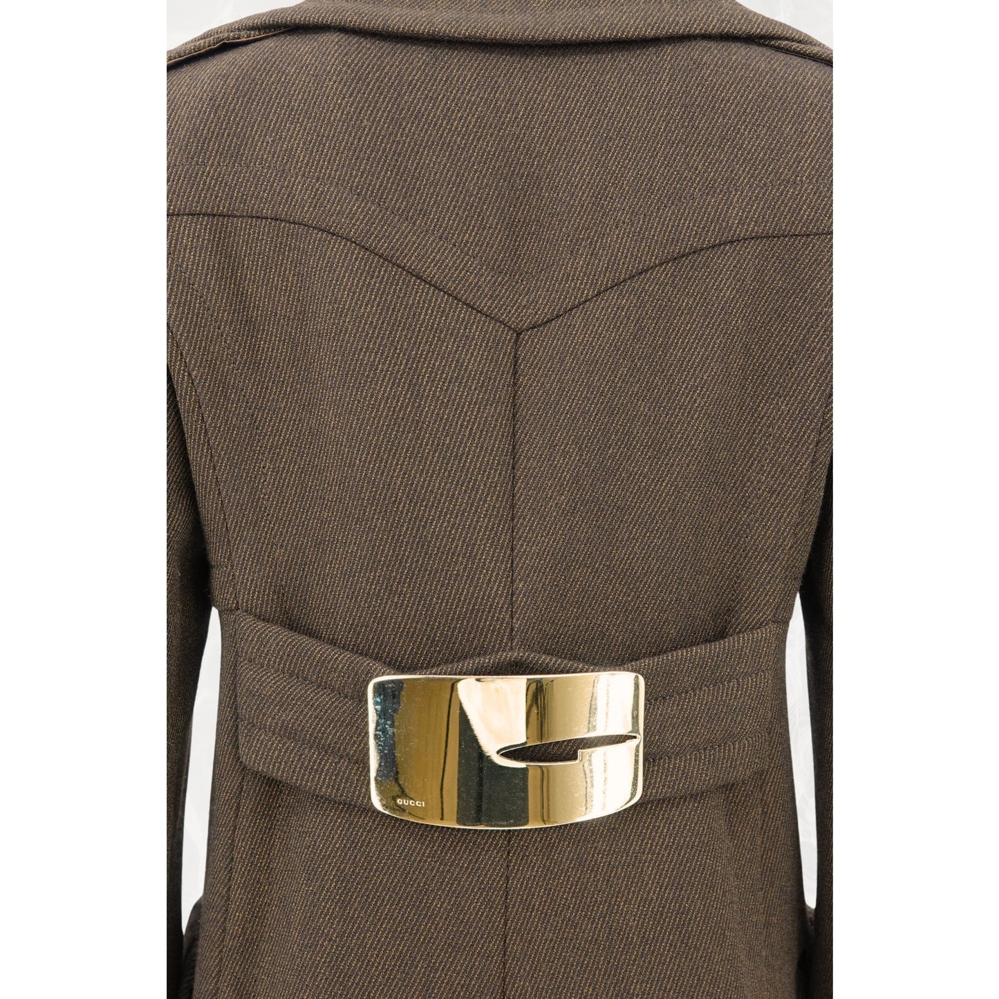 Tom Ford for Gucci FW1996 Architectural Twill Coat, Gold G Oversized Hardware